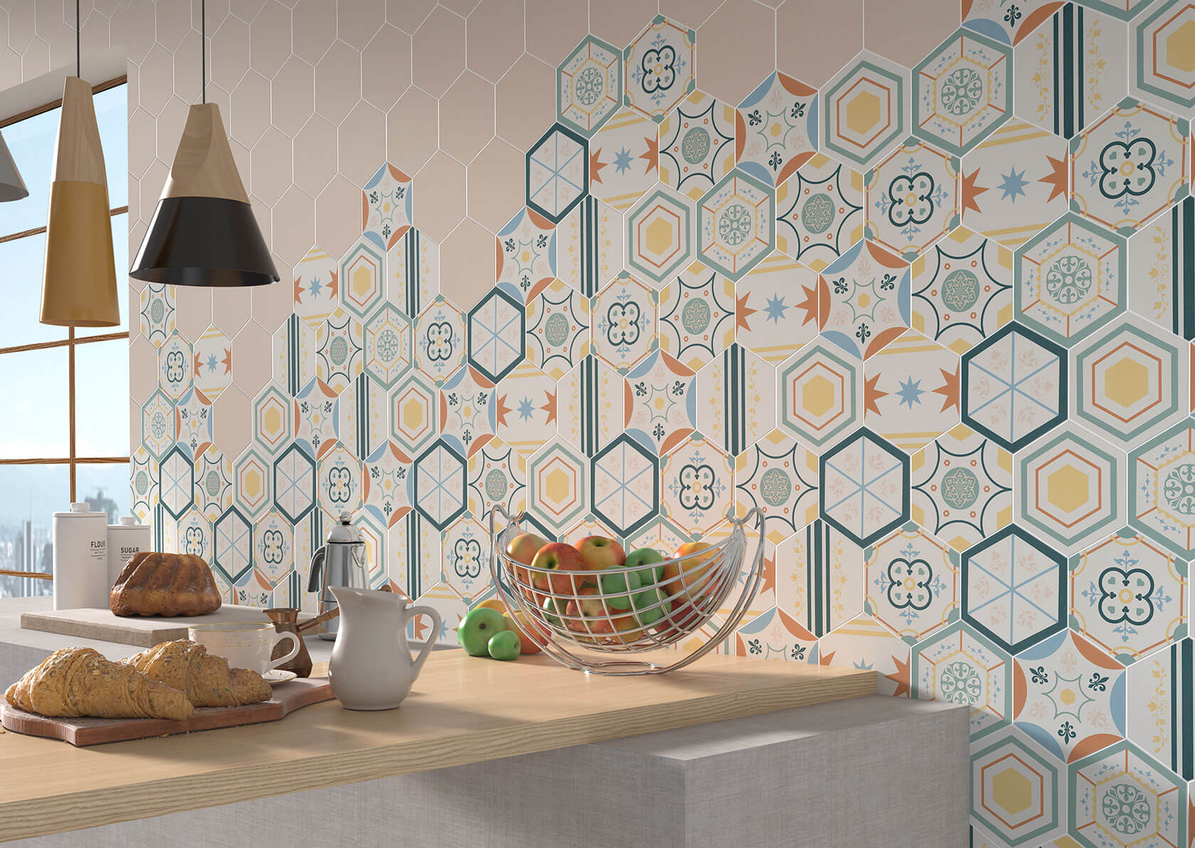 Hexagonal kitchen tiles