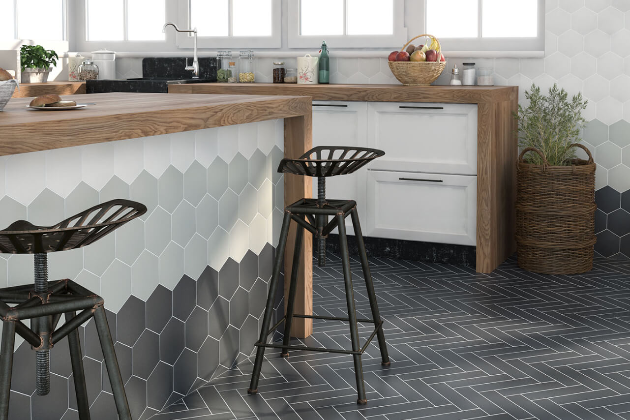 Hexagonal kitchen tiles