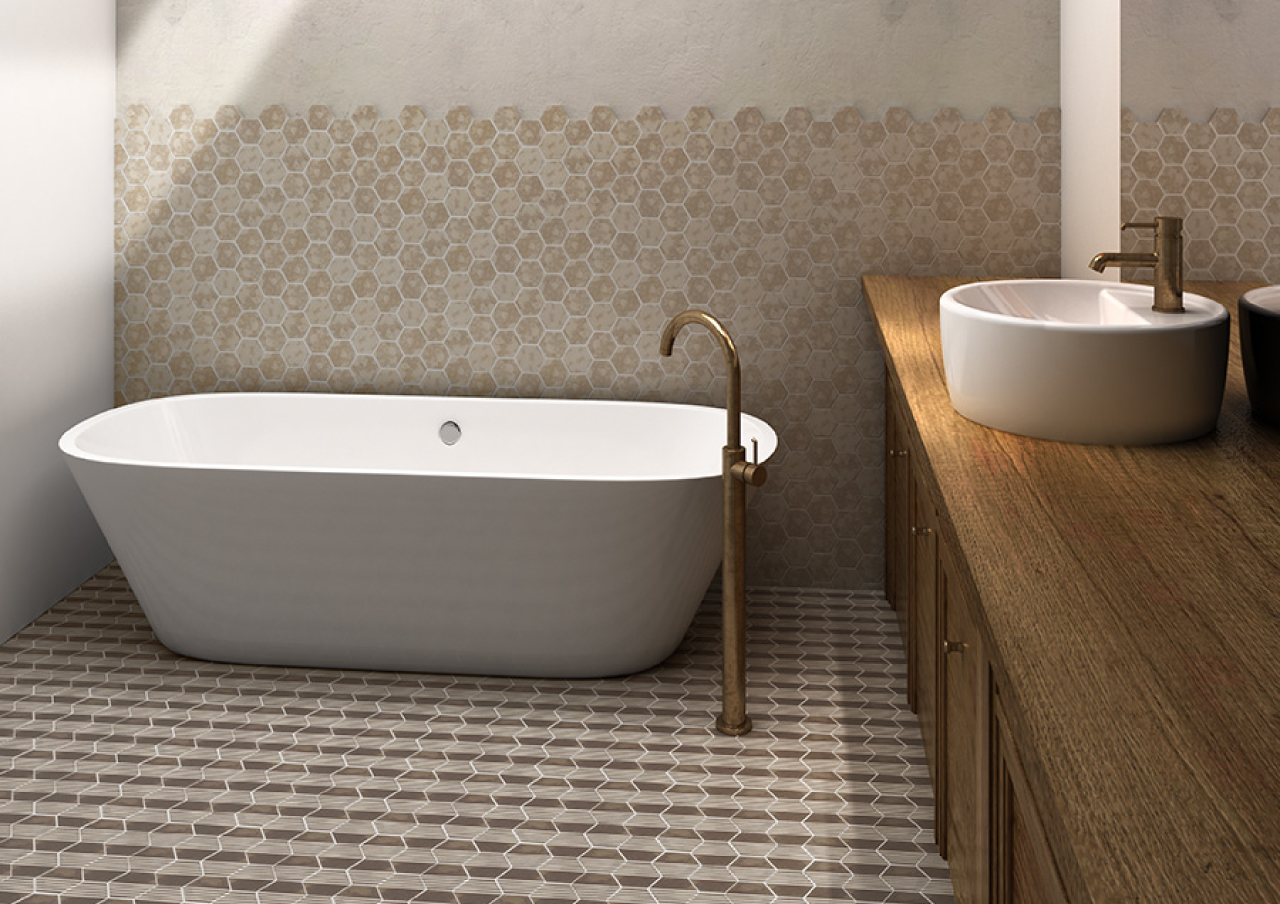azulejos hexagonales para baño Sechseckige Badezimmerfliesen